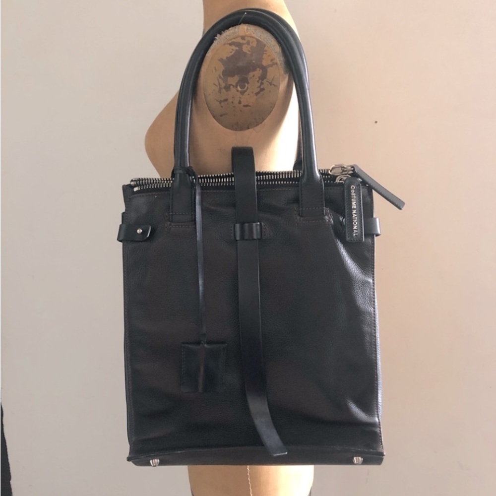 CoSTUME NATIONAL] Black Brown Leather Square Big size Shoulder Bag
